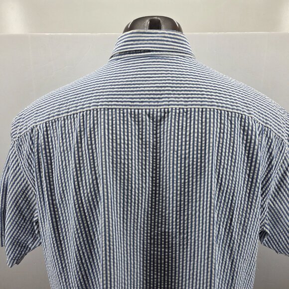 Jos A Bank Stays Cool Button Down Seersucker Shirt XL Blue White Striped Mens - Picture 4 of 12